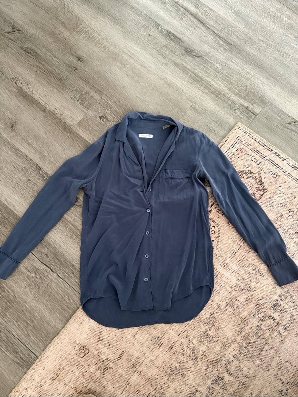 Equipment Navy Button-Down Silk Blouse